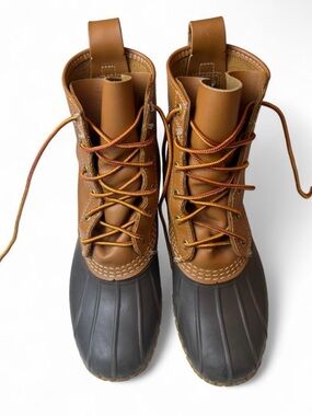 LL Bean Brown Leather & Dark Brown Rubber Duck Boots - Size 9